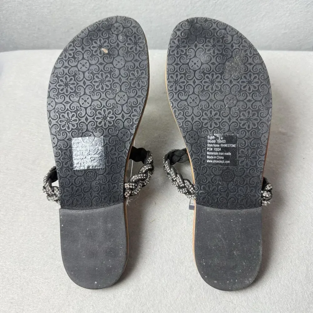Palms Flip Flop Sandals Thong Black With Rhinestone Size 9M